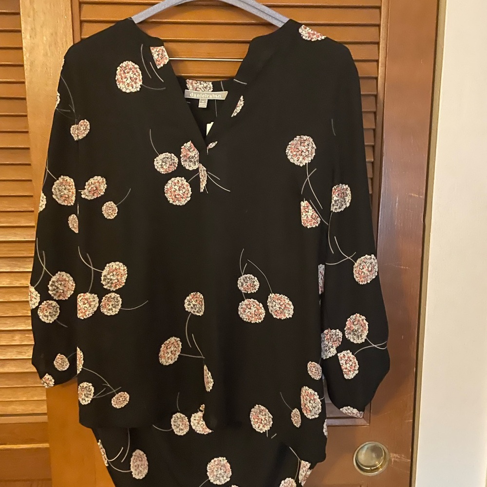 Daniel Rainn Black and Pink Floral Blouse
